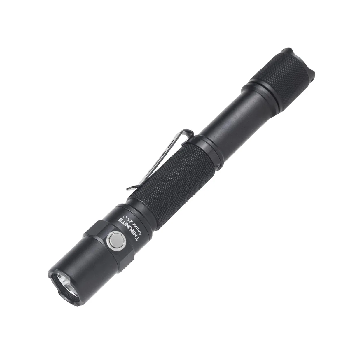 Cylindrical aluminium flashlight, cool-white LED, USB-C port, dual switches, IPX8 rated