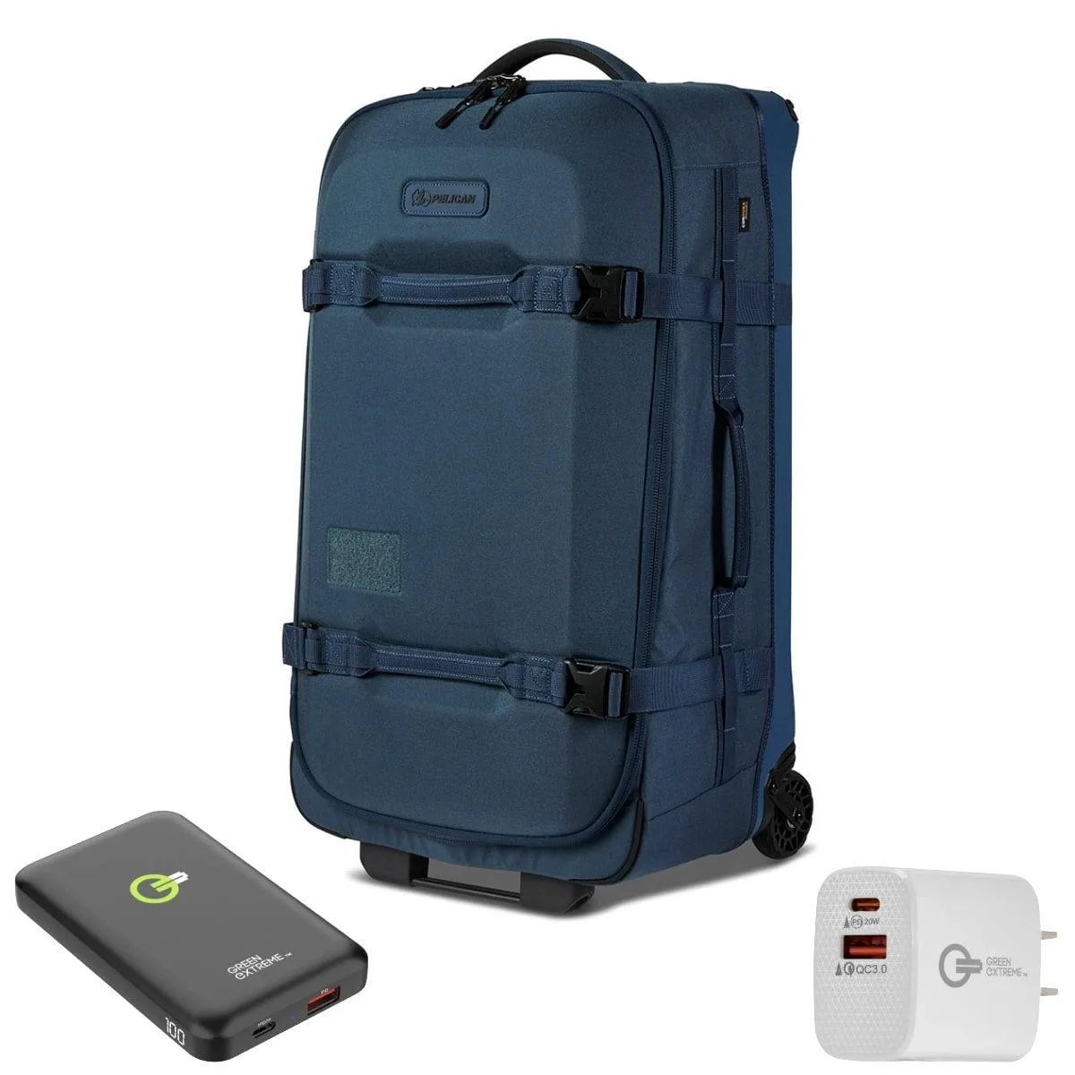 Pelican Products, Inc. Pelican Aegis Series 32" Wheeled Check-In Roller Hybrid Duffel Bag, Large Indigo Blue with Power Bundle — product photo