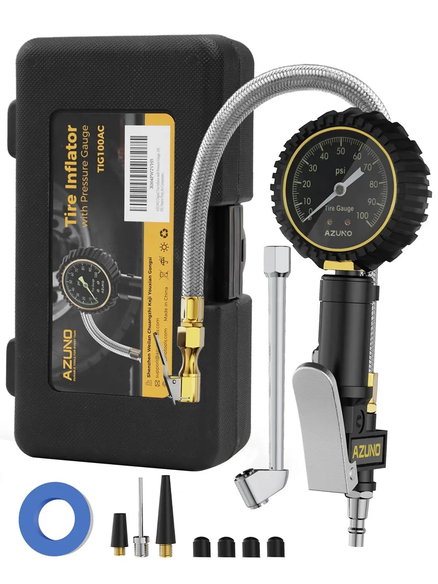 KEHIPI KEHIPI 100 PSI Tire Inflator Gauge with 2.6" Glow Dial and 360° Steel Braided Hose — product photo