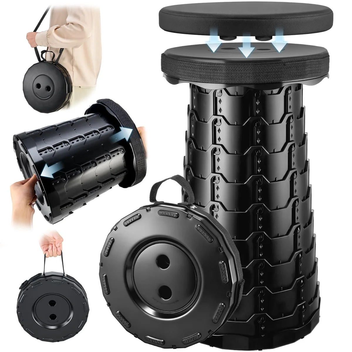 Lizhluzh Collapsible Stool with Cushion 2026 Upgraded Black — product photo