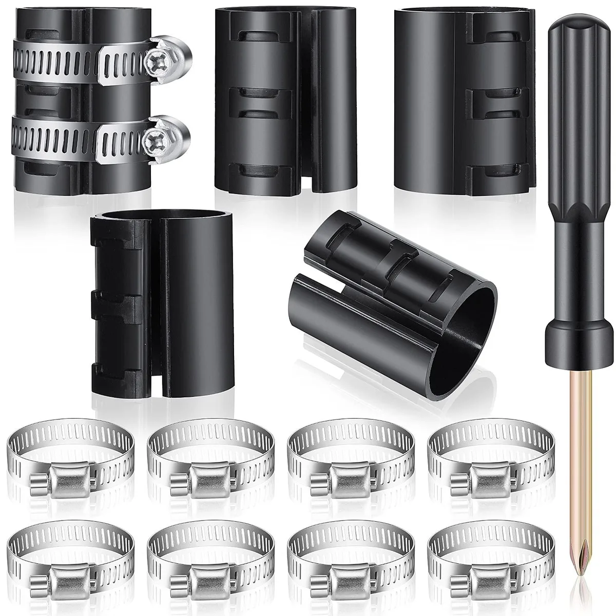  Ferraycle Hose Repair Kit 10 Clamps 5 Grooves Screwdriver 16 Pieces — product photo