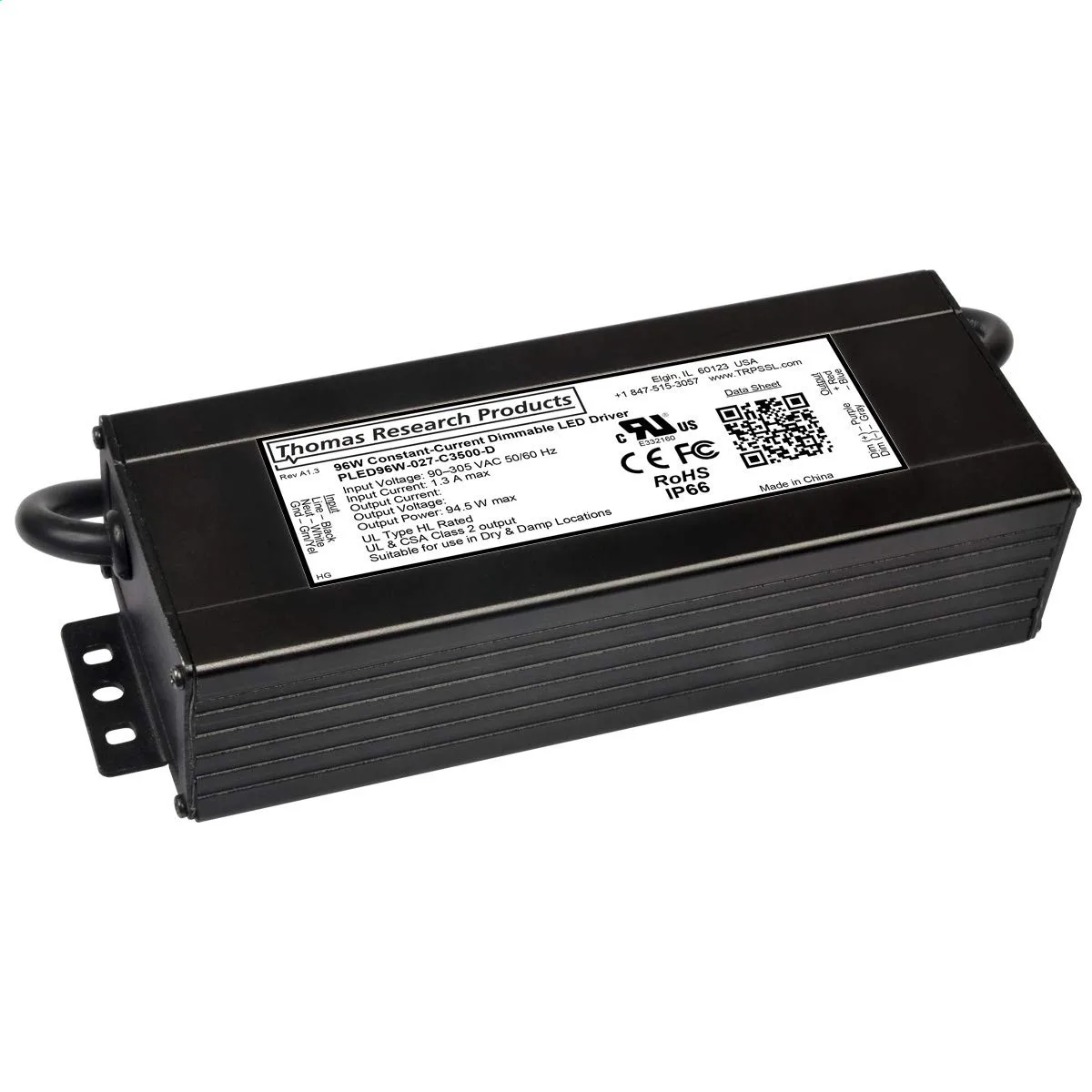Rectangular black aluminium LED driver housing