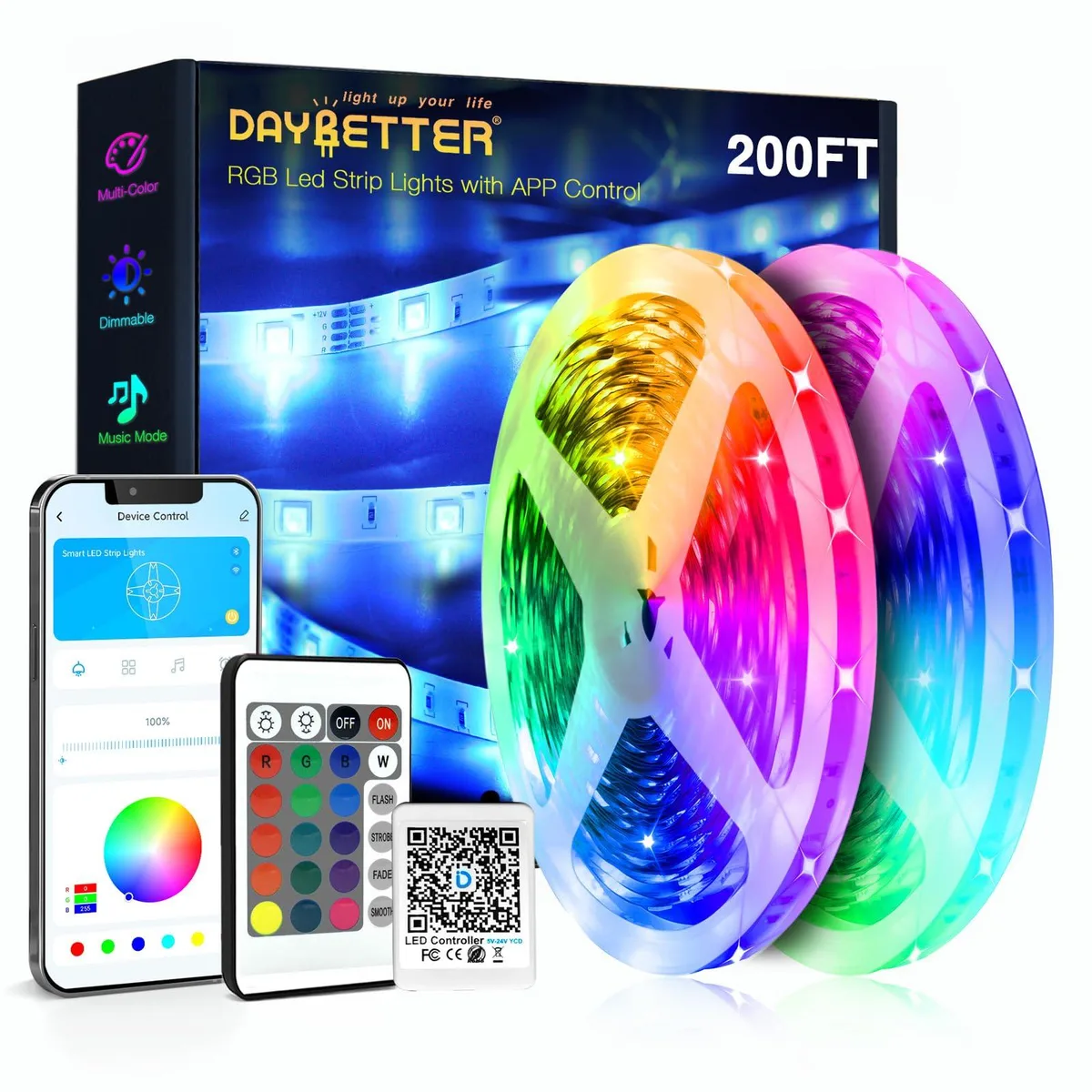  DAYBETTER FLSLF045BDRGBUS 200 ft LED Strip Lights Under Cabinet — product photo
