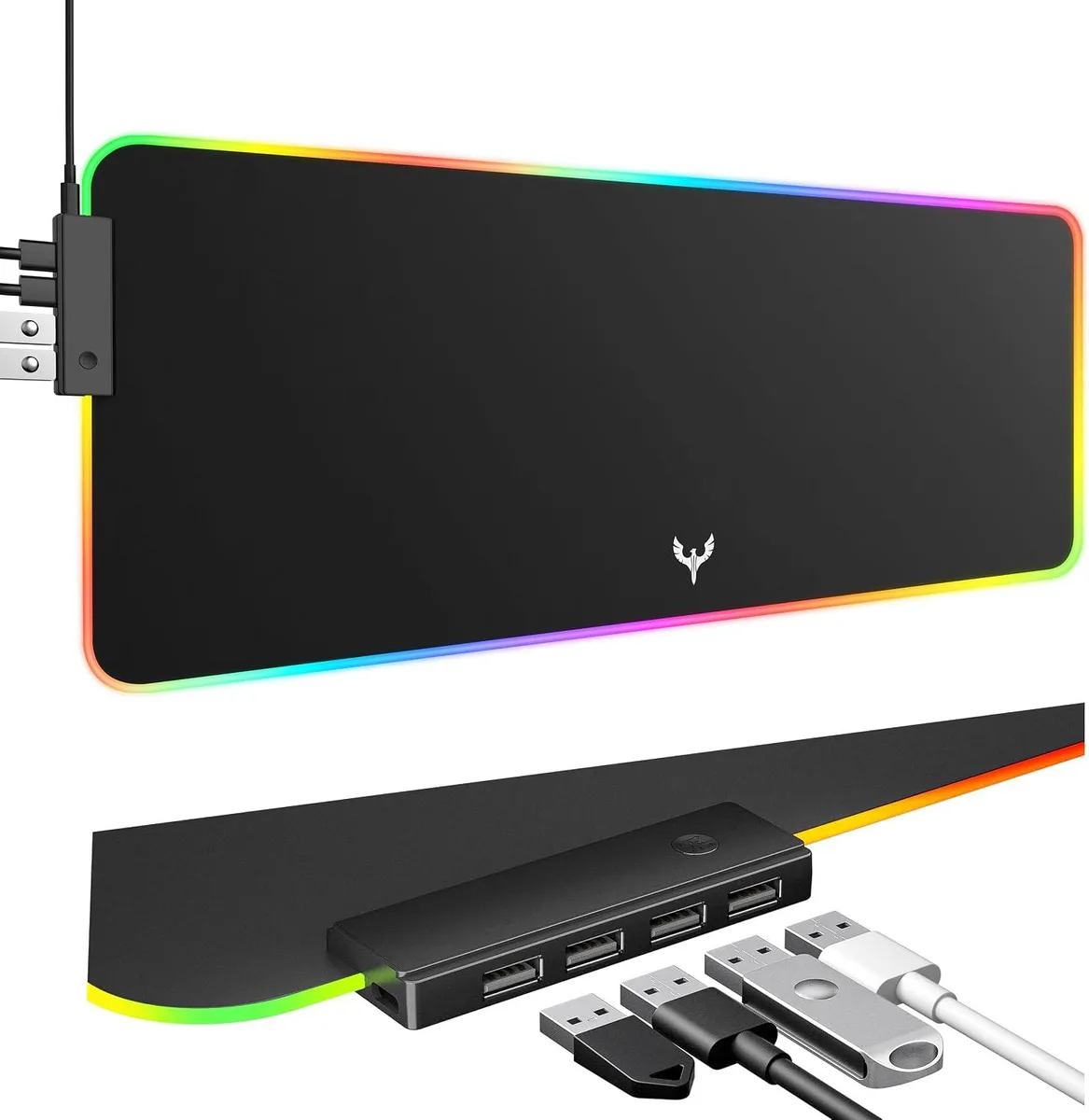 BAOFENG BAOFENG RGB Gaming Mouse Pad 4-Port USB Hub 14 Modes 31.77 x 11.93 in — product photo