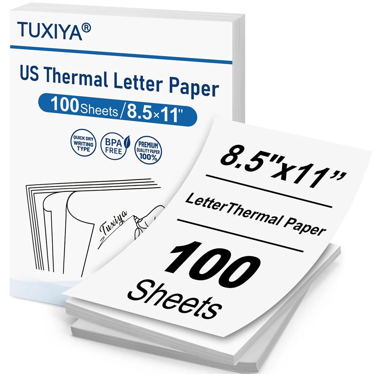 White glossy thermal printer paper sheets 8.5 by 11 inches 100 count