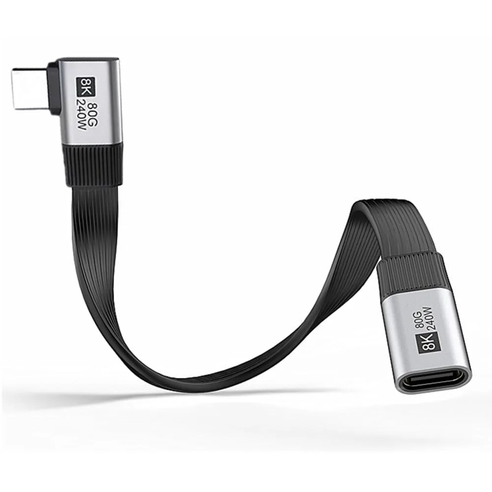 Fervit Fervit USB 5.0 80Gbps 240W 16K 8K 60Hz Flat Slim FPC Male to Female Extension Right Angled 90 Degree 20cm — product photo