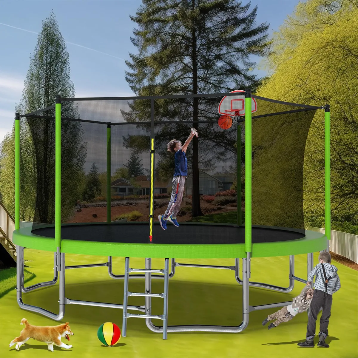 MERSCO MERSCO 16FT Outdoor Toy Trampoline Straight Pole Ladder Gift Green — product photo