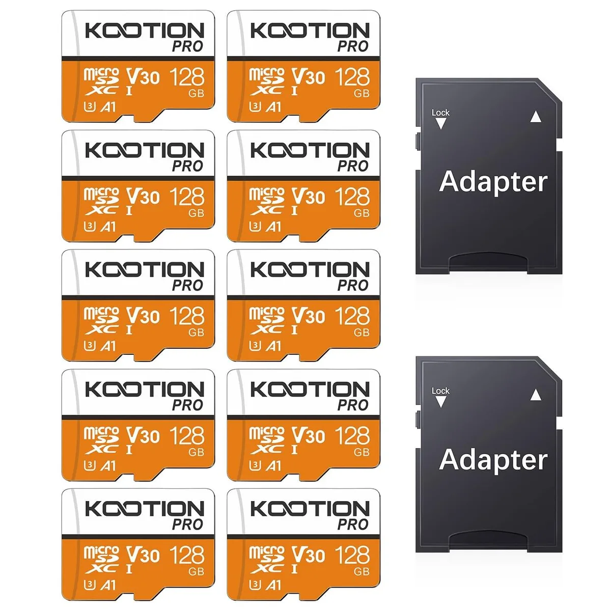 Kootion Kootion 128GB 10-Pack Micro SD Card with Adapter 2 in 1 accessory — product photo