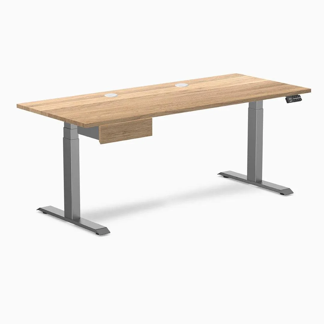 Desky Desky Dual Hardwood Standing Desk With Drawer White Oak 72 x 30 inches Space Grey — product photo