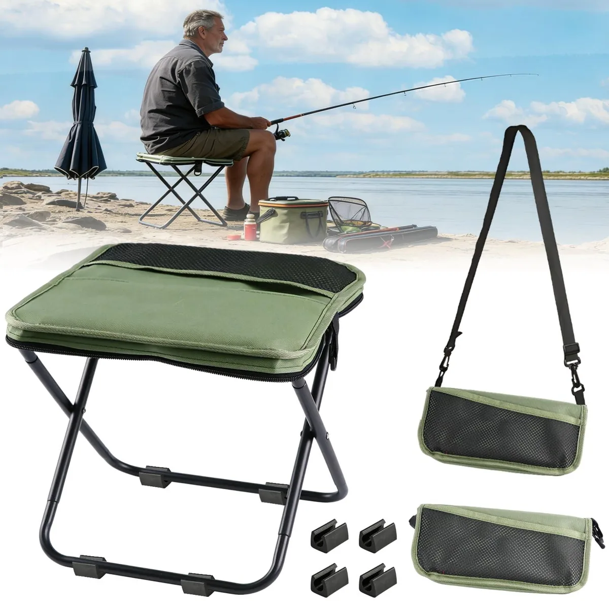  Abnaok 2026 Upgraded Portable Ultralight Collapsible Stool Green 270lbs — product photo