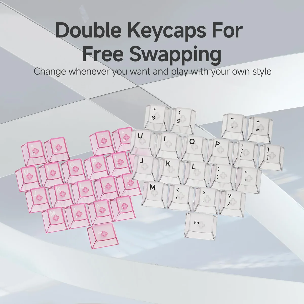 Ajazz Ajazz Heart-Shaped Keycaps Transparent Pink Set of 20 — product photo