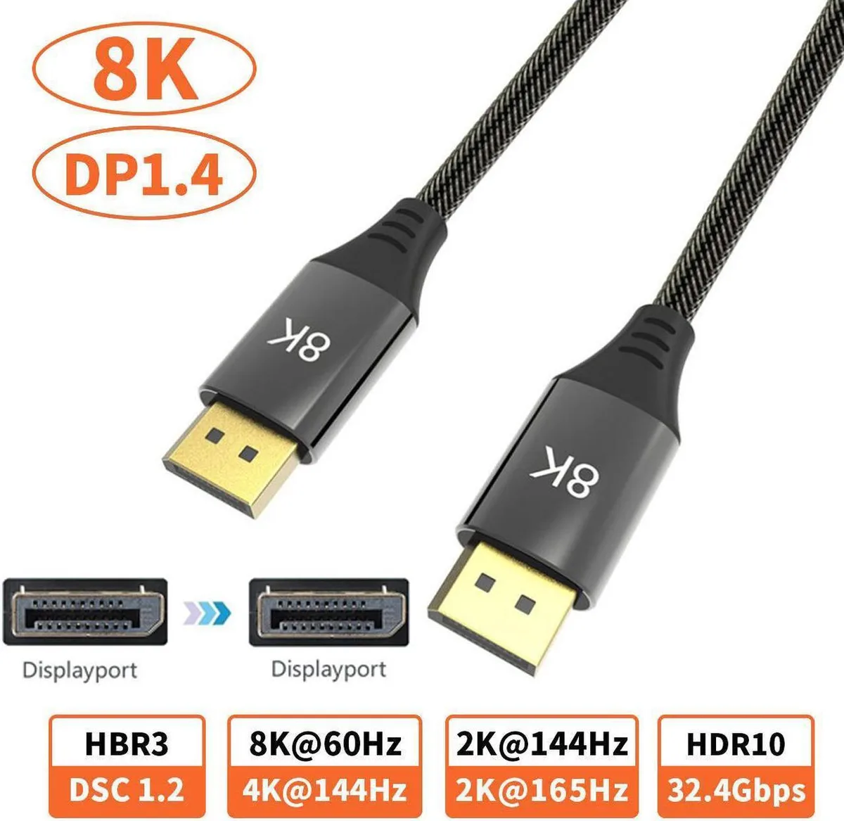 Aomoproing Aomoproing DisplayPort 1.4 optical cable 6.6 ft 8K 60 Hz 4K 144 Hz — product photo