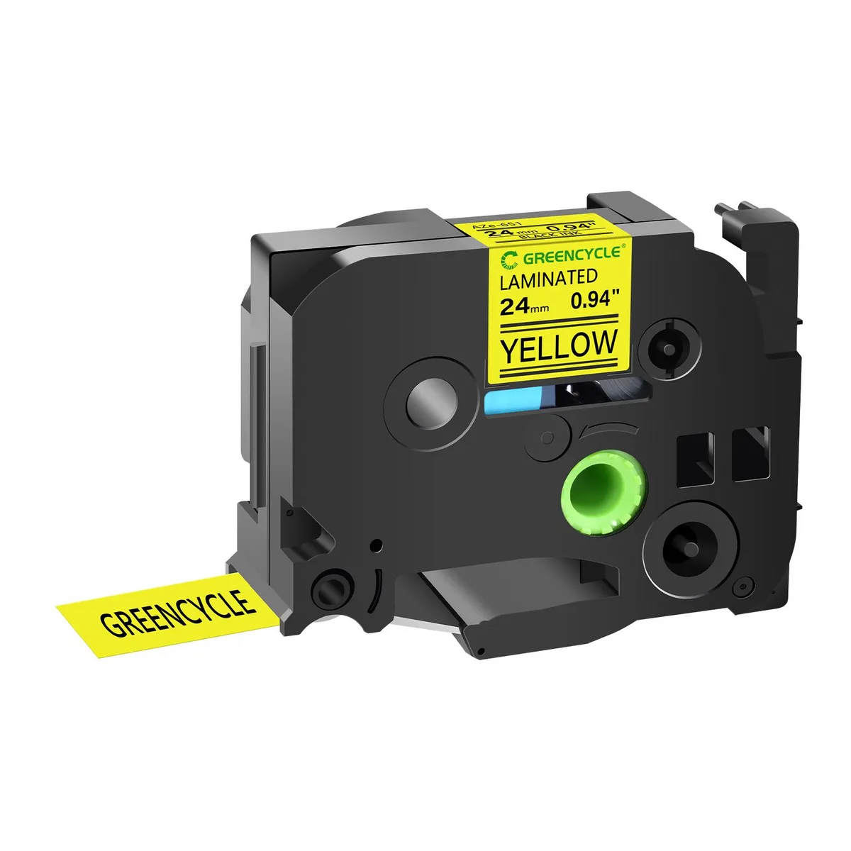 GREENCYCLE GREENCYCLE TZe-651 24mm 26.2ft Black on Yellow Laminated Label Tape — product photo