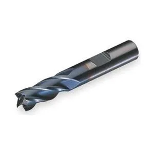 Cylindrical high-speed steel end mill with gold TiCN coating, four flutes, square end, three-quarter inch shank