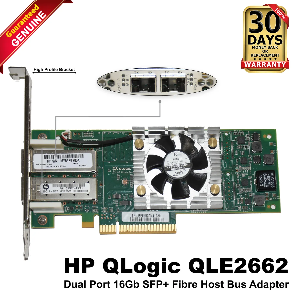HP HP QLE2662 Dual Port 16Gb SFP+ Fibre HBA laptop replacement part — product photo