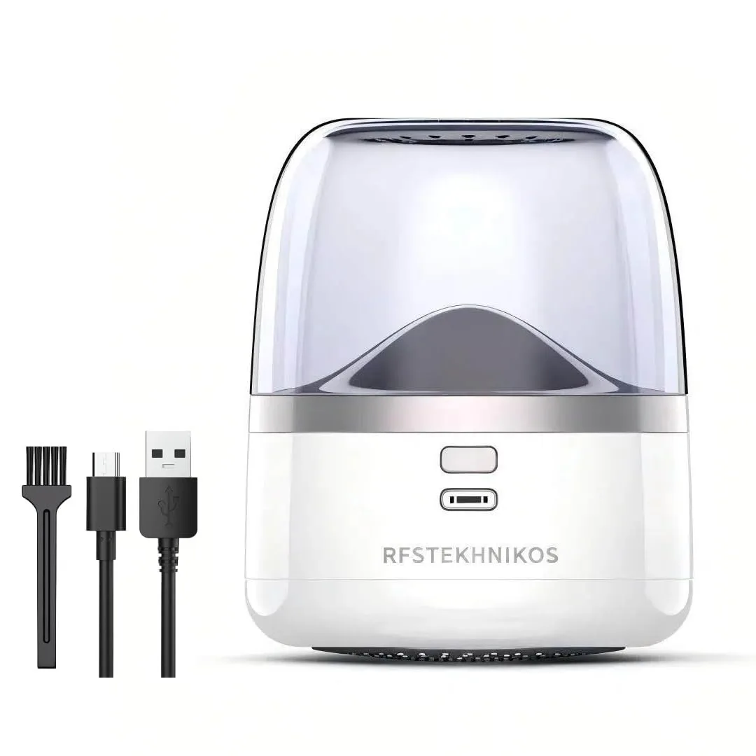 White compact fabric shaver with transparent lint container and honeycomb mesh guard