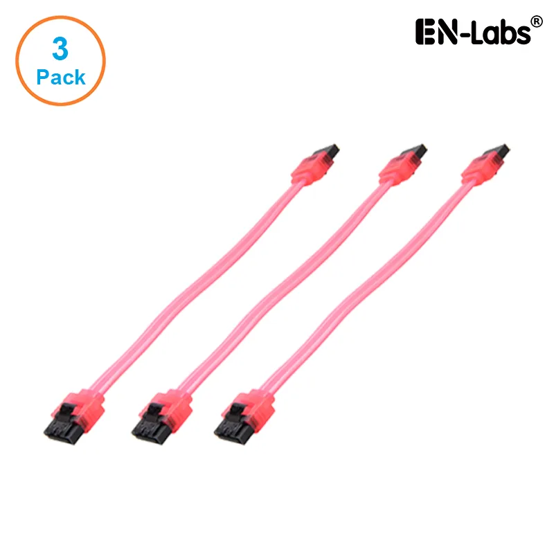 EN-Labs EN-Labs 3PKSATAIII10RD SATA cable 3-pack UV Red 10 inch locking latch — product photo