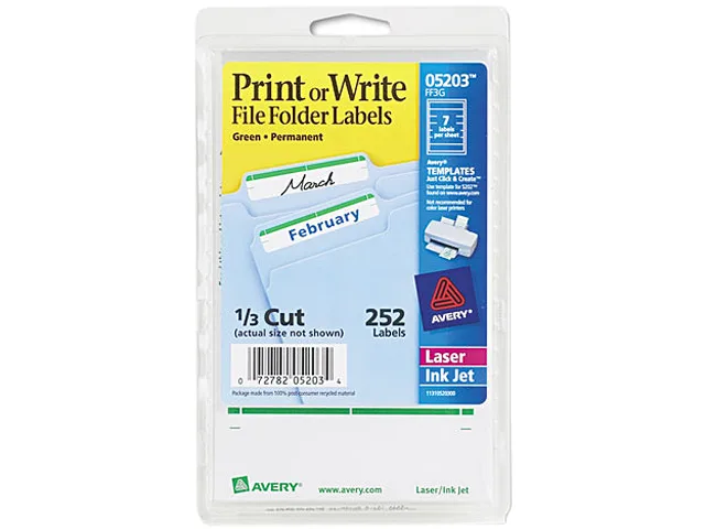 Avery Avery 5203 File Folder Labels 11/16 x 3-7/16 White/Green Bar 252/Pack — product photo