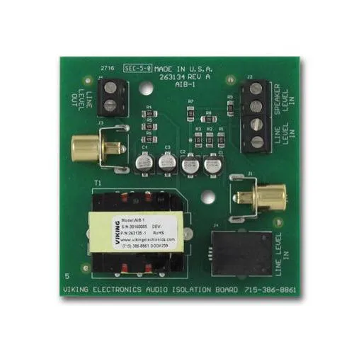 Compact green circuit board with screw terminals, RCA jacks and a modular jack, wall-mountable