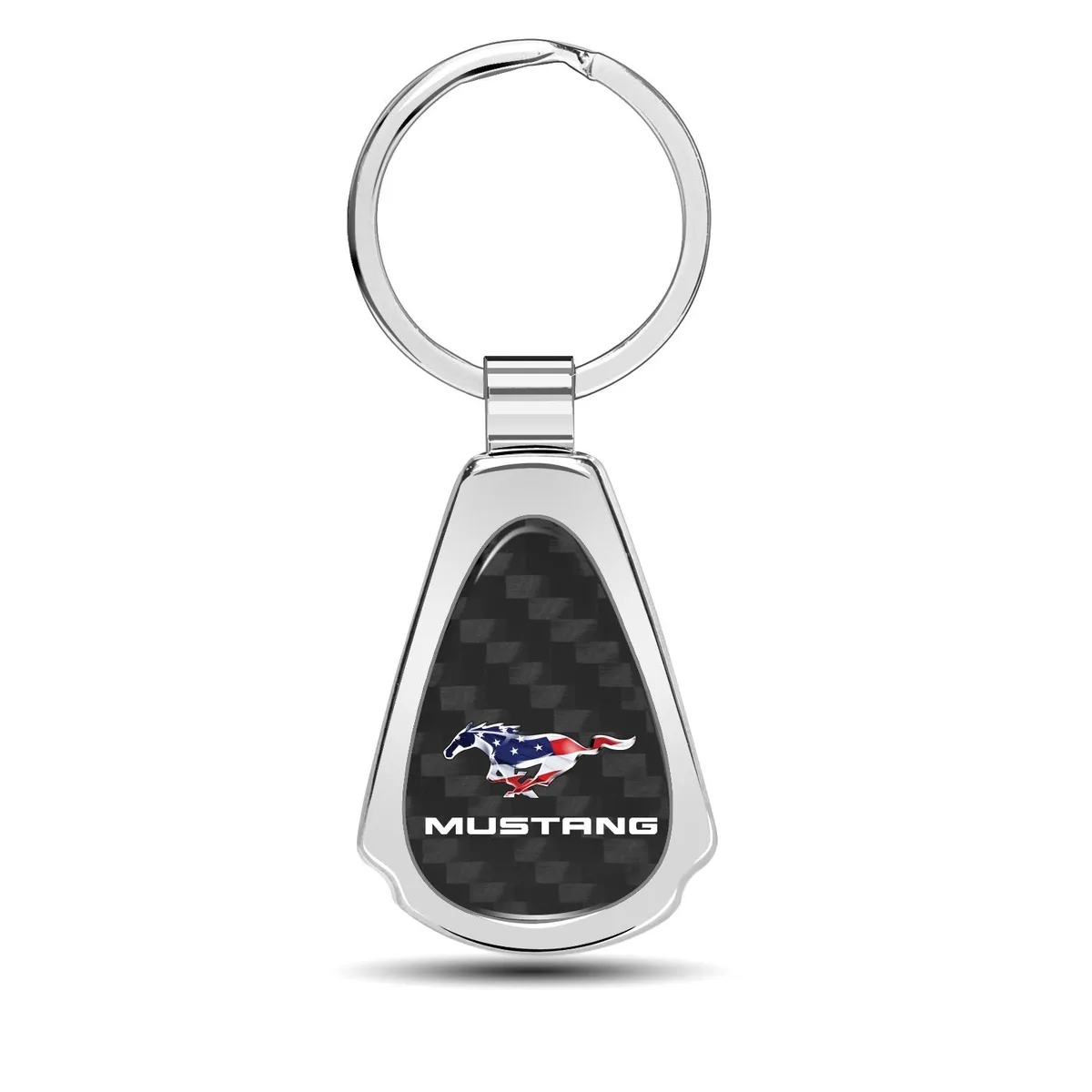 iPick Image, LLC iPick Image, LLC Ford Mustang USA Flag Carbon Fiber Chrome Teardrop Key Chain — product photo
