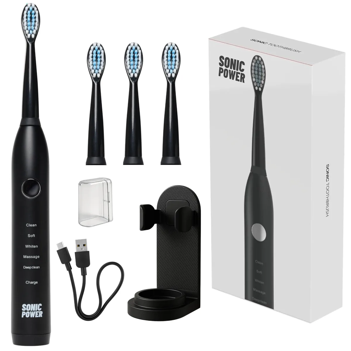Black Waterpik SonicPower 8900 electric toothbrush kit with travel cap and wall mount