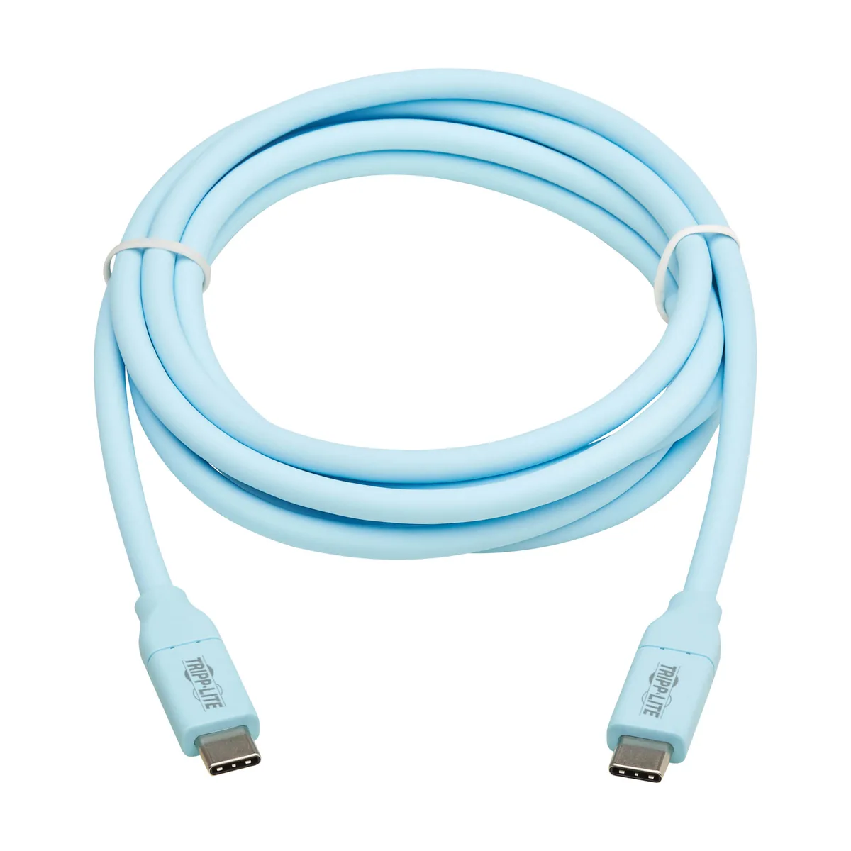 Light blue USB-C to USB-C cable with soft silicone jacket, 6 ft