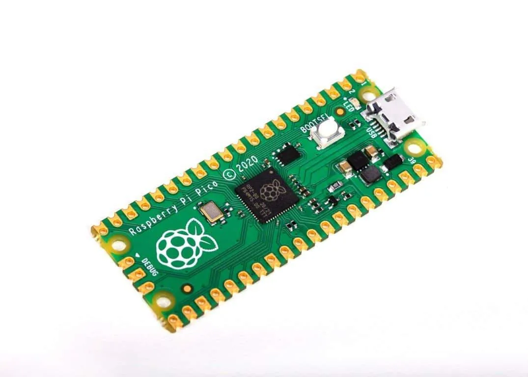 Green microcontroller board with castellated edges and USB micro-B port