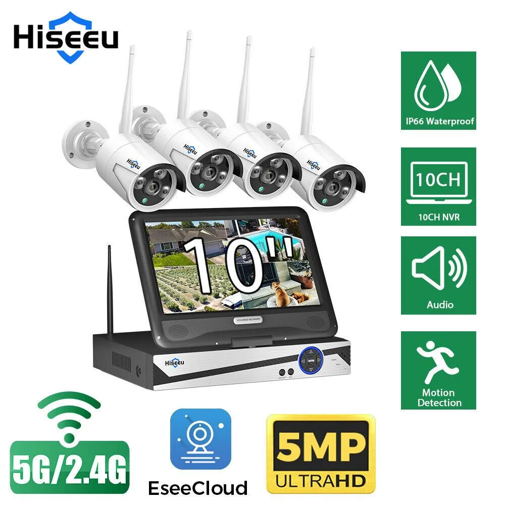 Hiseeu Hiseeu 10CH 10.1" 5MP Wireless Surveillance Security System 4 Camera 1TB HDD — product photo