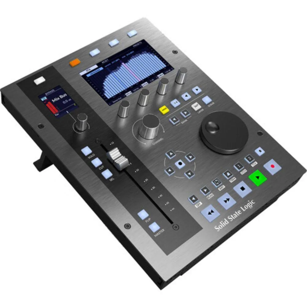 Solid State Logic UF1 desktop DAW controller with motorised fader, dual displays, jog wheel and rubber keys