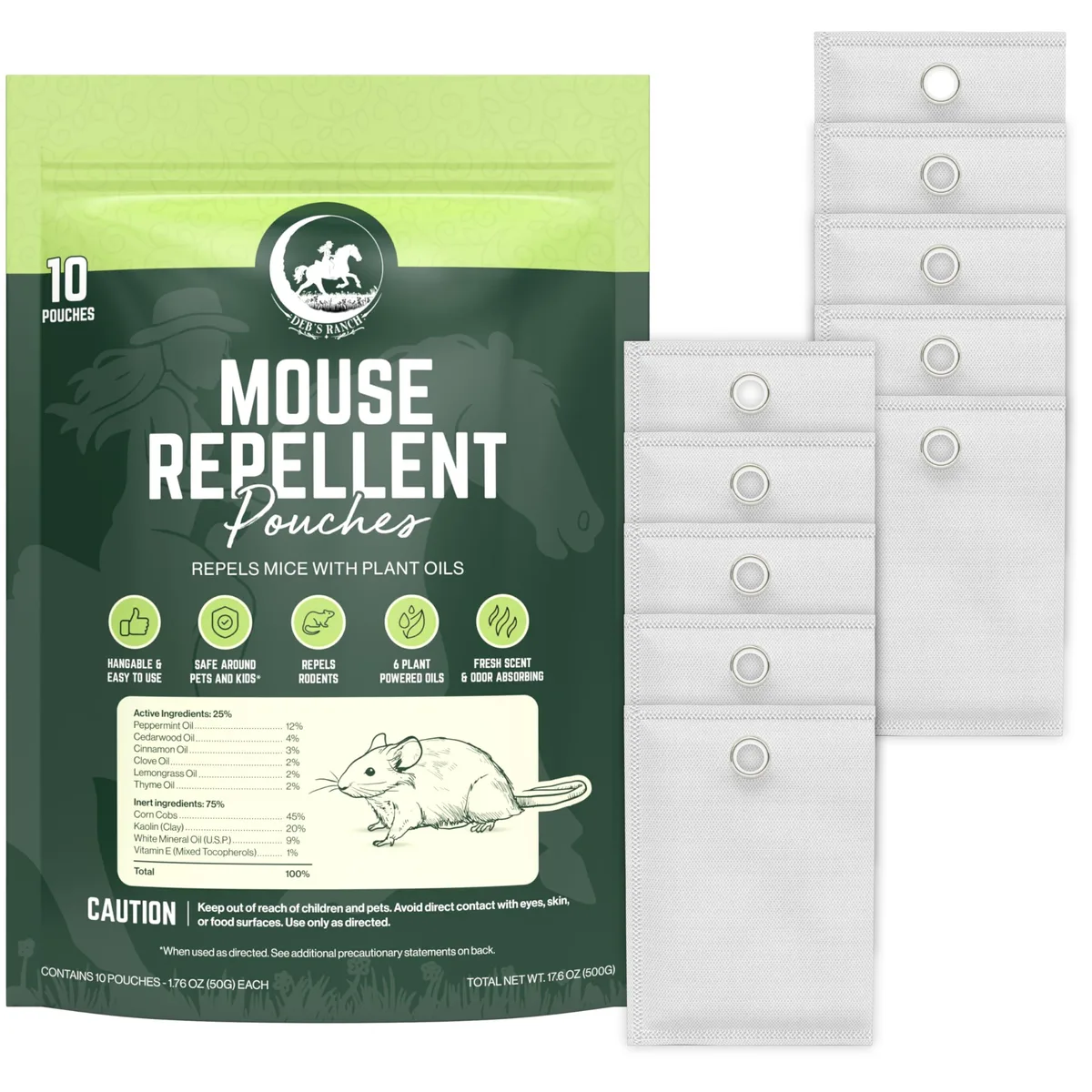  Cinnamon &amp; Peppermint Mouse Repellent Pouches 25% Essential Oils 10-Pack — product photo