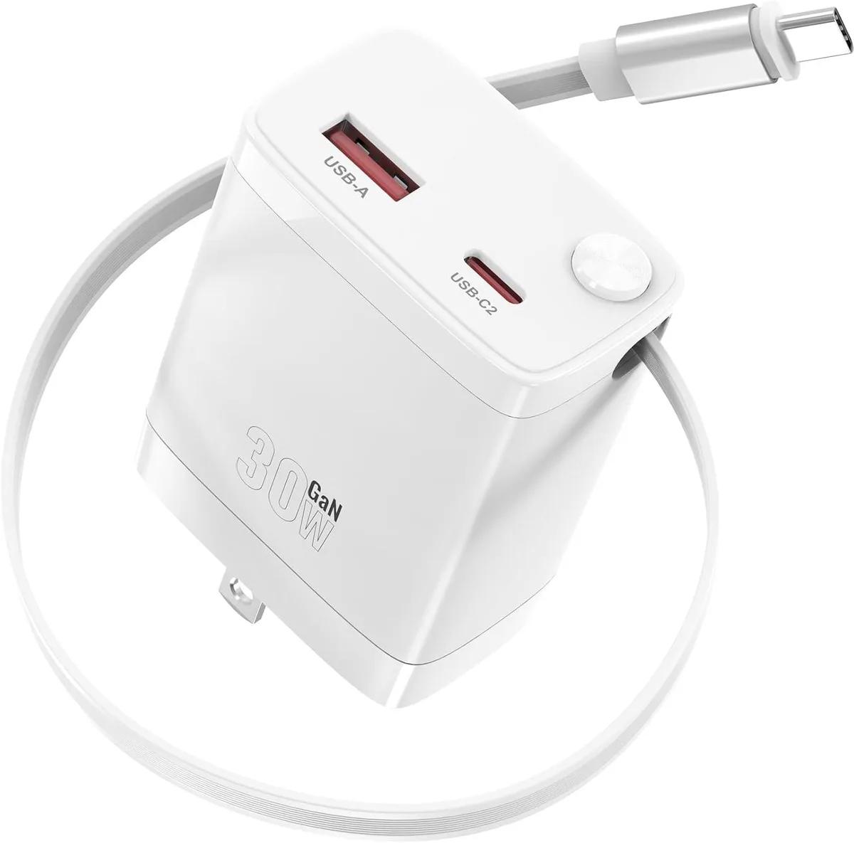 ONITOON ONITOON 30W Retractable Wall Charger USB-C Cable 2.1FT 2-Port — product photo