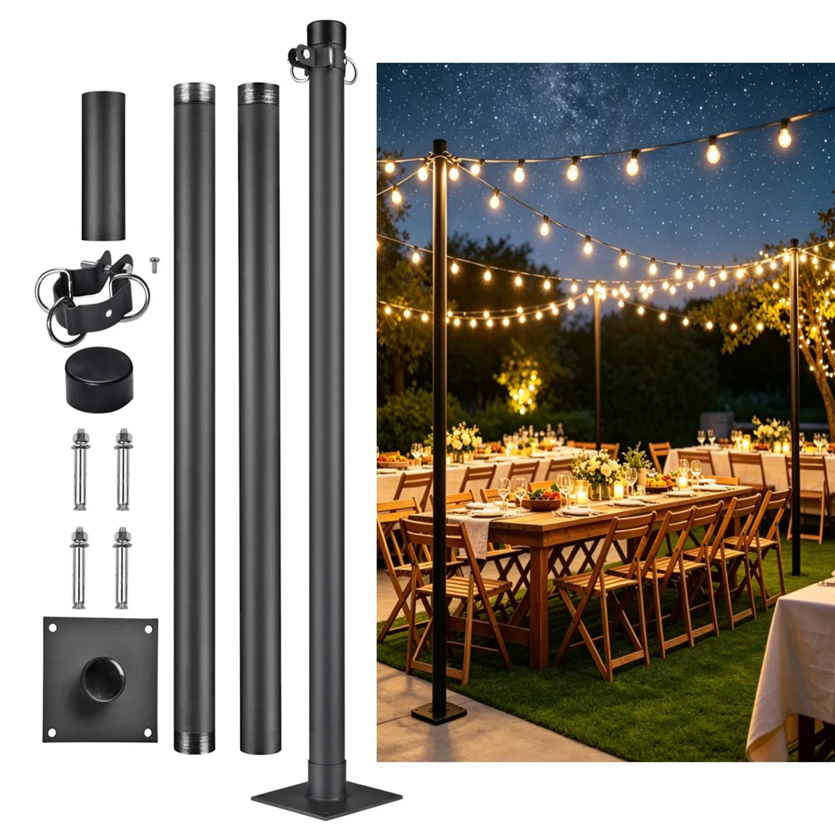 Yescom USA, Inc. Yescom USA, Inc. 07SSP001-8FT-BLACK 8 ft canopy pole with 3 D-rings — product photo
