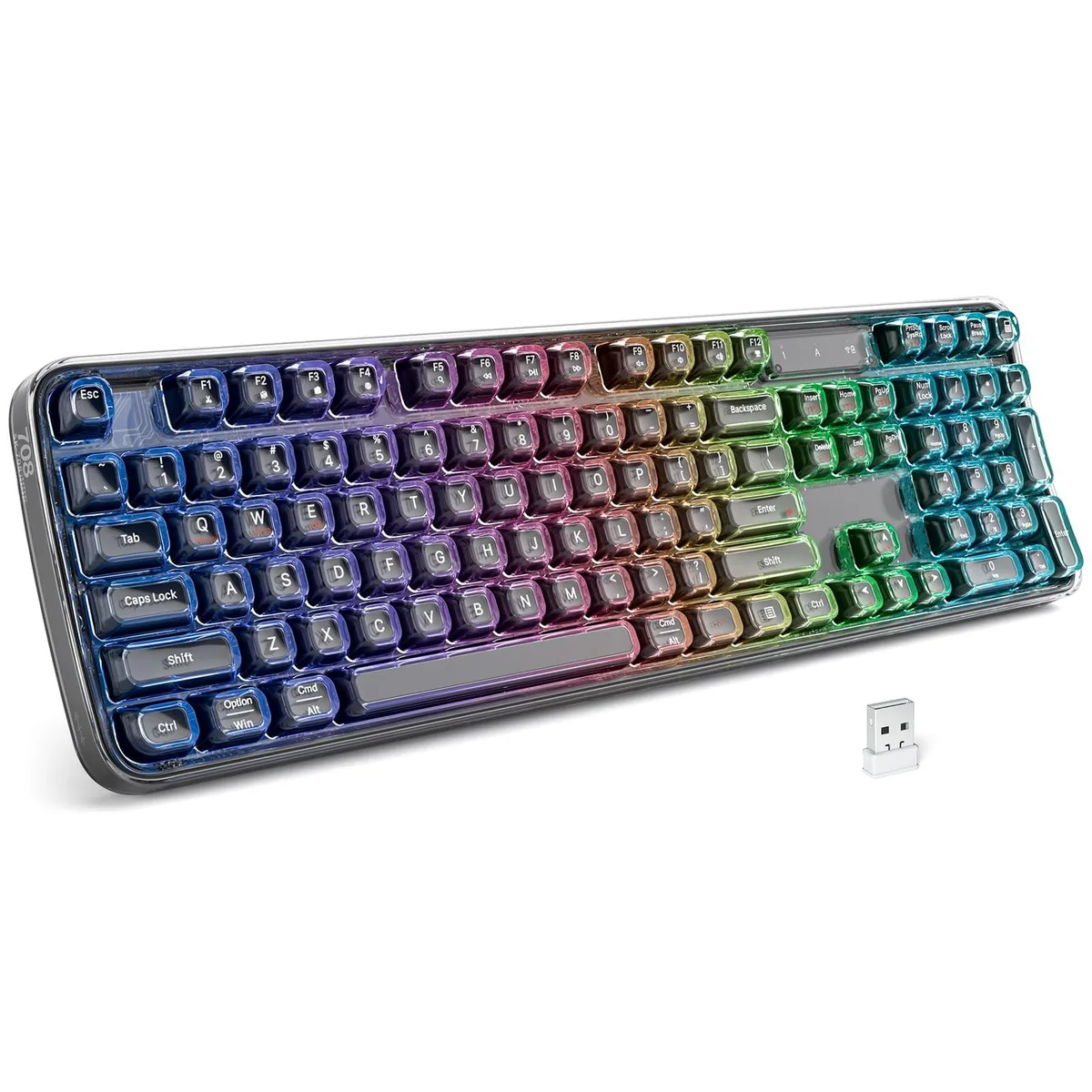  Redragon Black Crystal Gaming Keyboard Bluetooth 5.0 2.4GHz USB-C RGB Rechargeable Transparent Keycaps — product photo