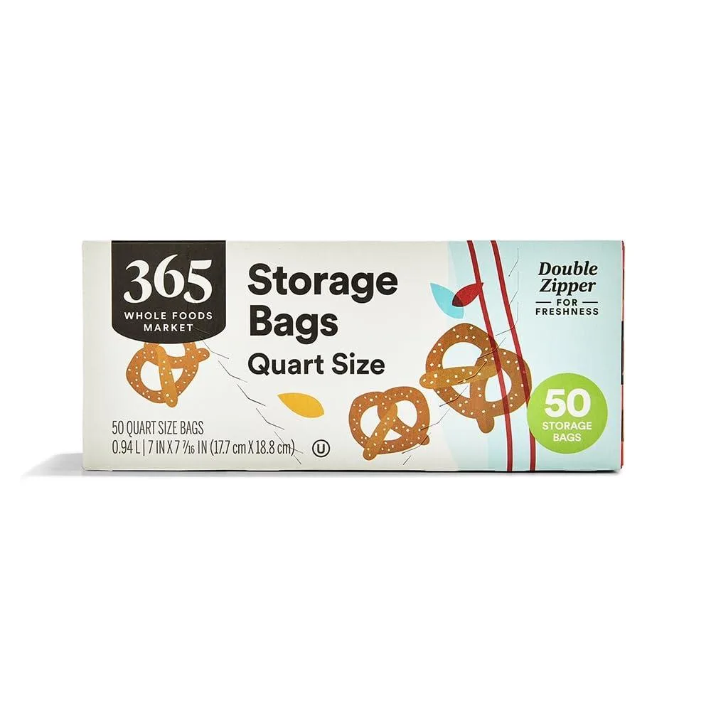 Box of 50 beige plastic quart bags with double zipper closure