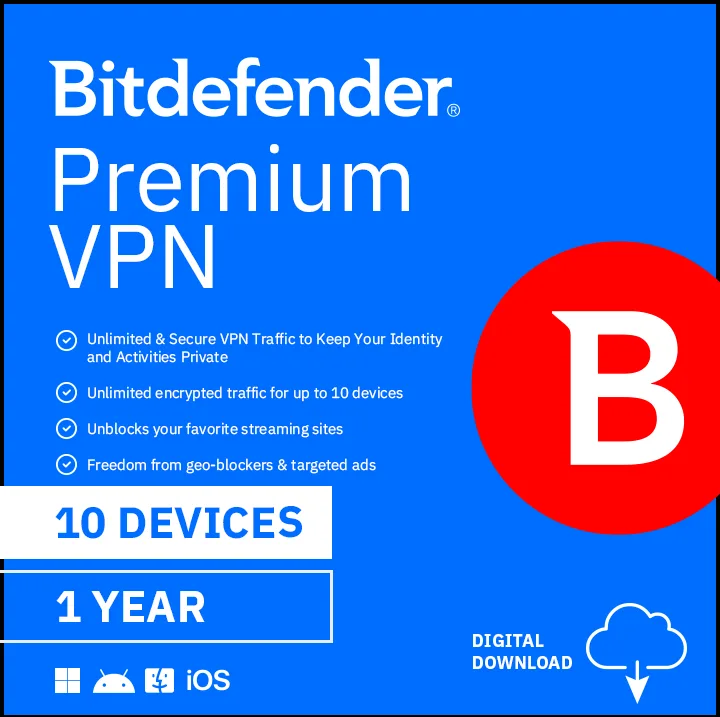 BitDefender BitDefender VP02ZZCSN1210LEN Premium VPN 10 Devices 1 Year — product photo