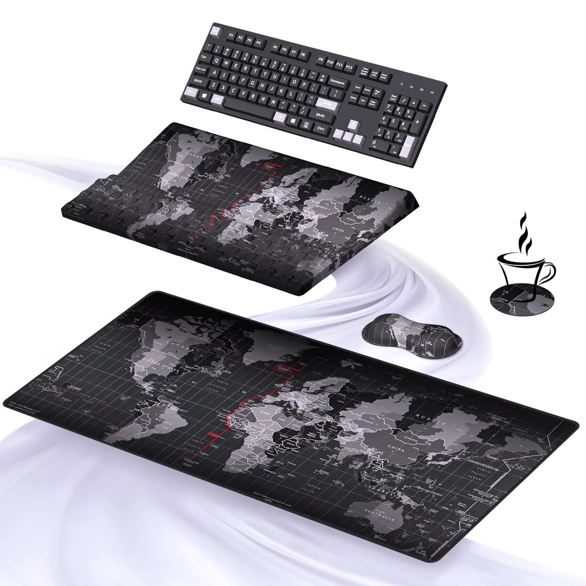 Ospelelf OPB16502E01705OFAP Mouse Pad &amp; Wrist Rest Set 35.23 x 15.75 in Black Map — product photo