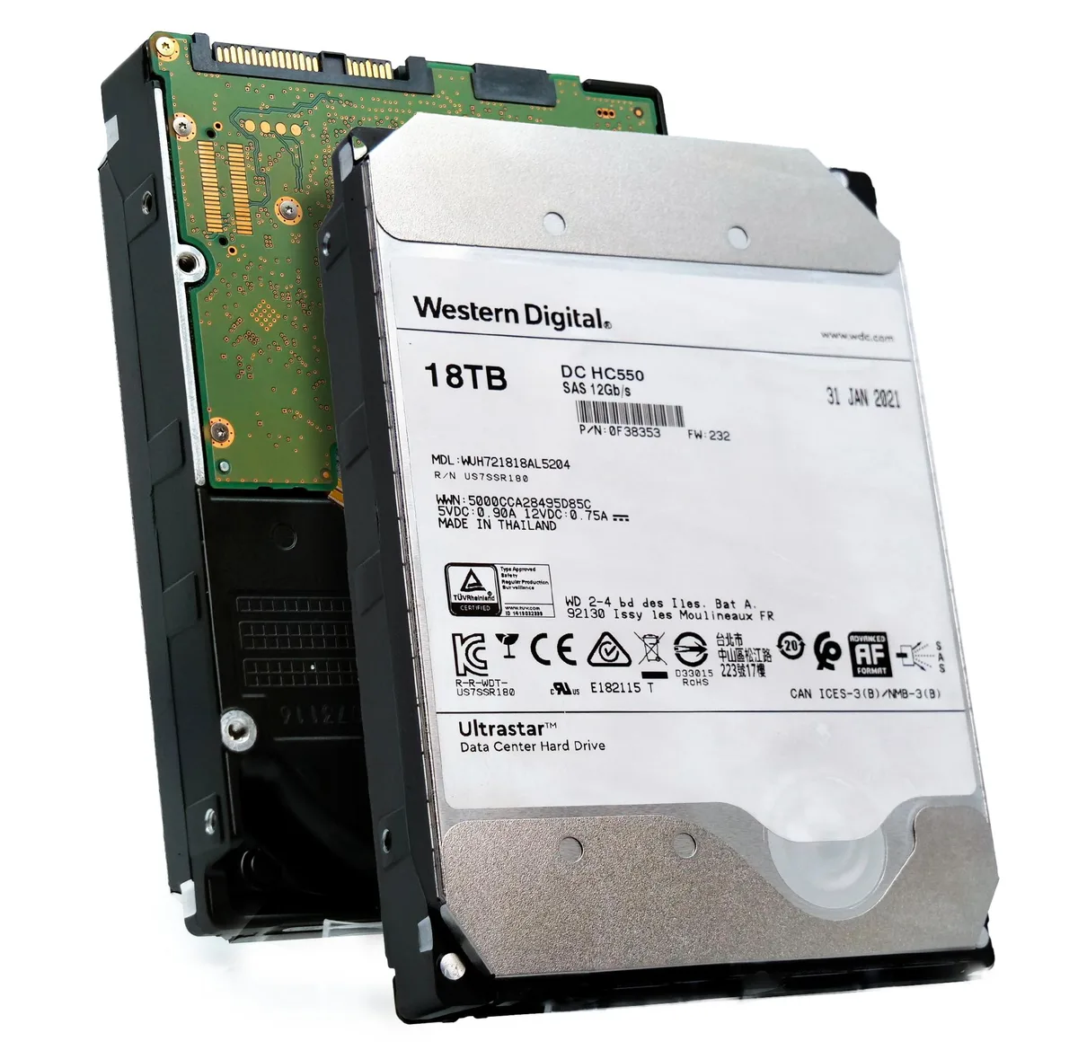 Western Digital Western Digital Ultrastar DC HC550 18TB SAS 12 Gb/s 512MB 3.5" internal hard drive WUH721818AL5204 — product photo