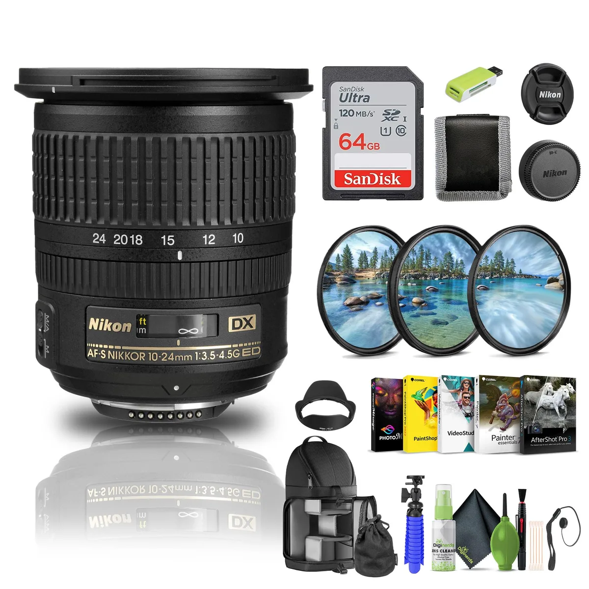 Nikon Inc Nikon AF-S DX NIKKOR 10-24mm f/3.5-4.5G ED camera lens bundle (2181) — product photo