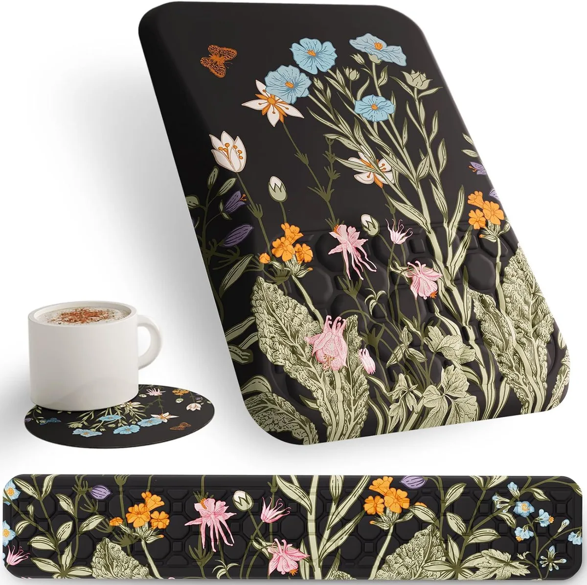 Kenuco Kenuco Ergonomic Wrist Rest &amp; Mouse Pad Set Flower 17.4×3.14×.94 in 12.12×8.11×1.18 in — product photo