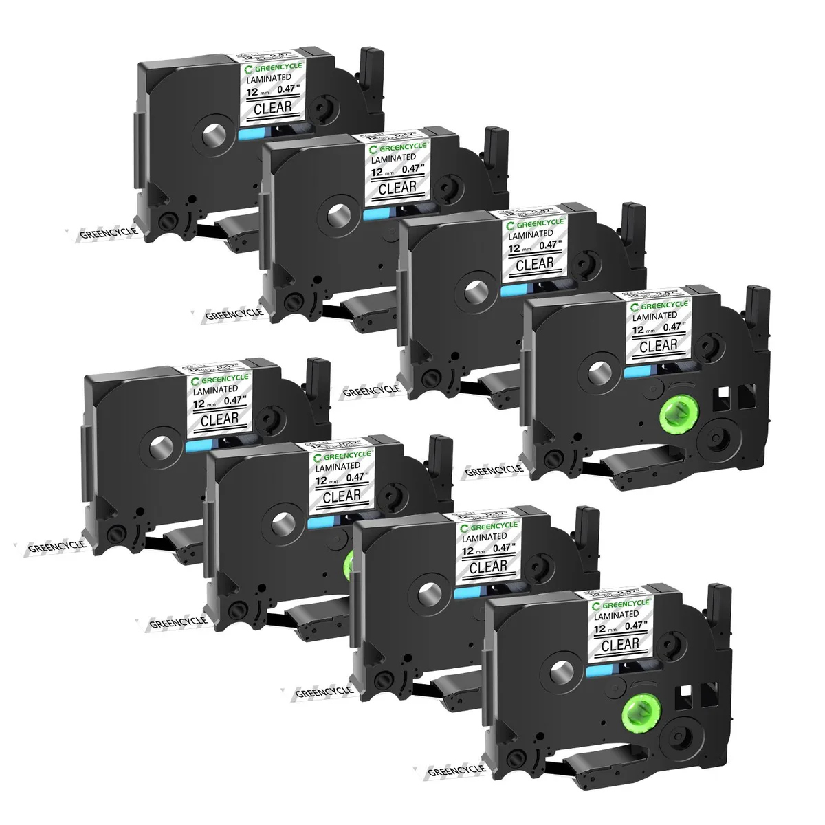GREENCYCLE GREENCYCLE TZe-131 12mm Black on Clear Laminated Tape 8 pack — product photo