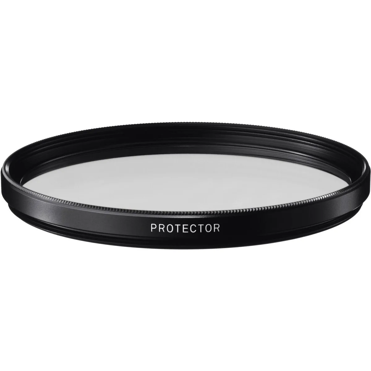 Clear circular glass filter with thin black metal rim, 86mm diameter