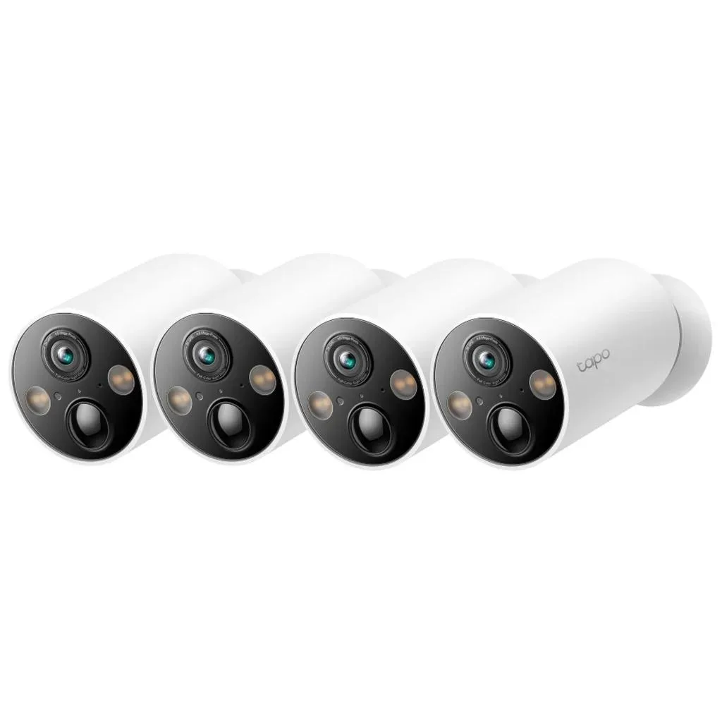 Four white bullet-shaped cameras with black lens fronts and Type-C ports