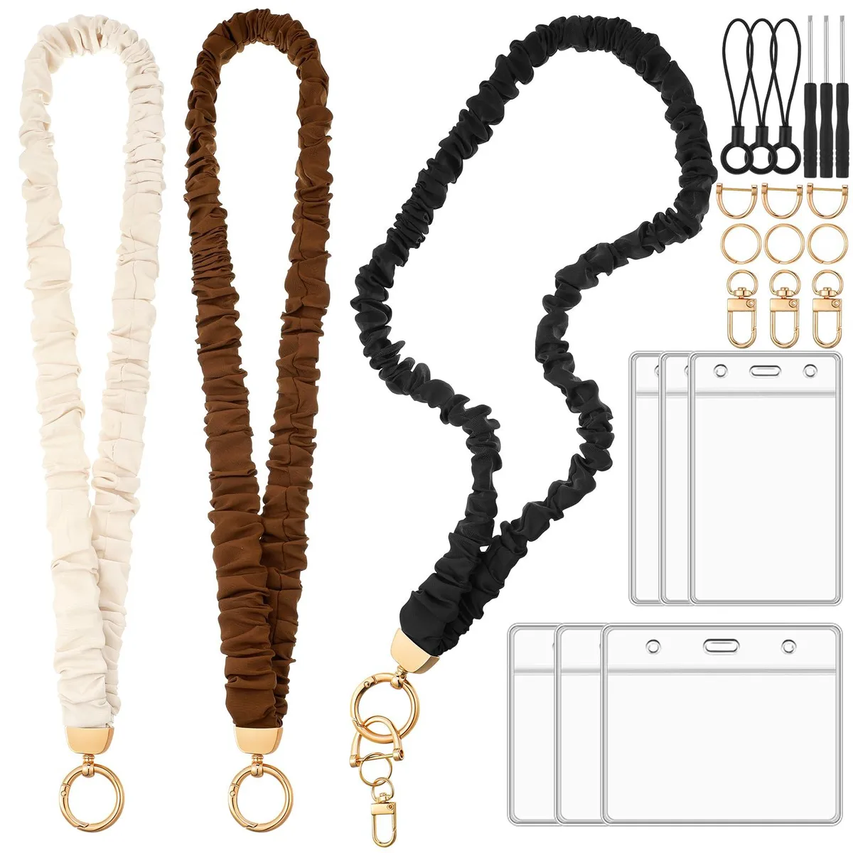  HairChrysm ZH0503 scrunchie lanyard 16" neutral colors 3-pack — product photo