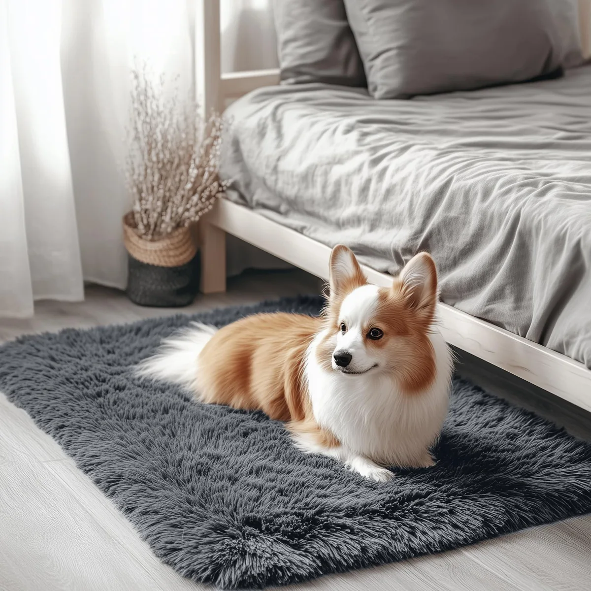 Grey washable runner rug, fluffy polyester, 3 by 5 feet