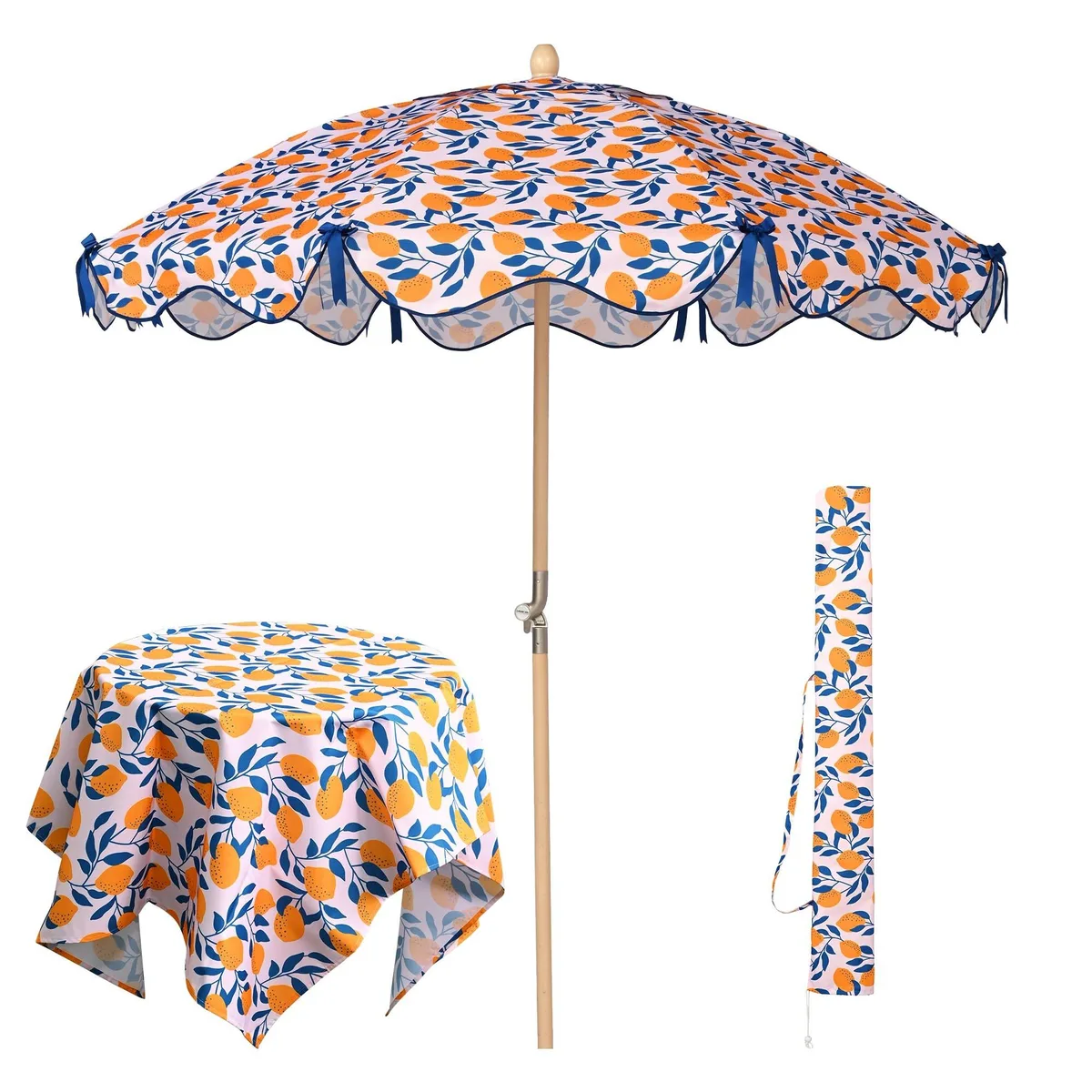 Yescom USA, Inc. Yescom USA, Inc. 07LAUSET001-OB6-LM01 patio umbrella with lemon tree canopy and tablecloth — product photo