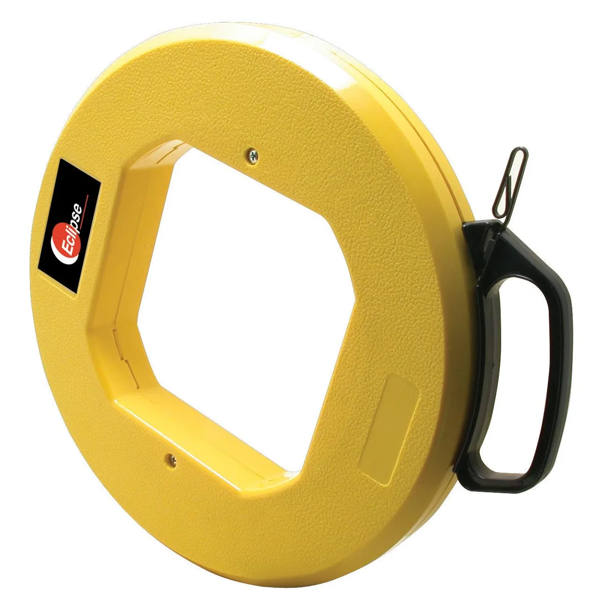 Flat 1/8 inch spring steel fish tape in 12 inch case 200 ft length