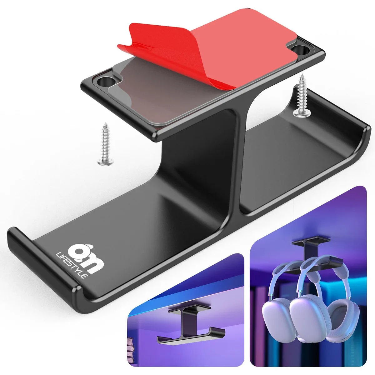 Avid HH-07B-01 Dual Aluminum Headphone Stand Under Desk Black — product photo
