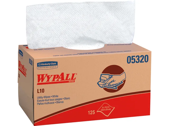 WypAll WypAll 05320 L10 White Paper Wipers 125 Wipes/Box 18 Boxes/Case — product photo