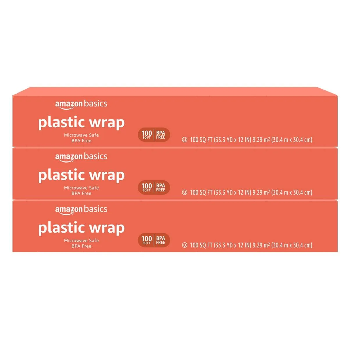 Three clear plastic wrap rolls in rectangular box