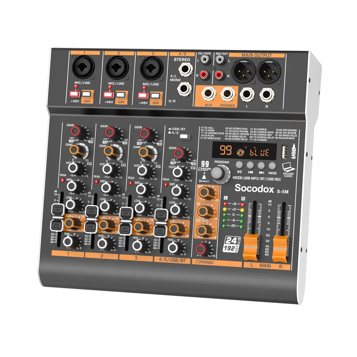 socodox 5 Channel Audio Mixer Bluetooth 99 DSP Effects — product photo